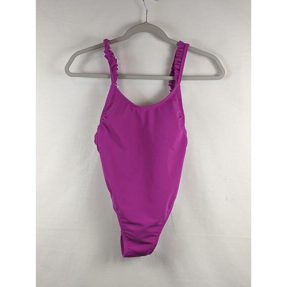 Ribbed Ruffle Shoulder‎ One Piece Swimsuit Xhilaration Fuchsia S Pink Swimwear - Picture 1 of 7